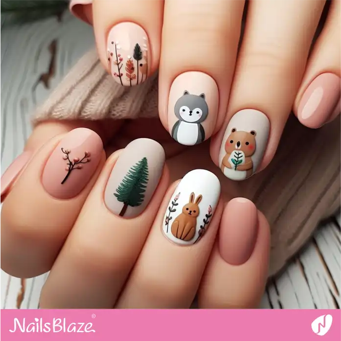 Forest Animals Nestled Among Leaves | Love the Forest Nails - NB2789